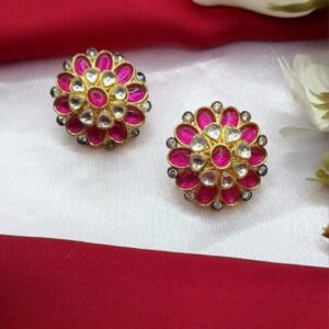 pink pachi kundan studs