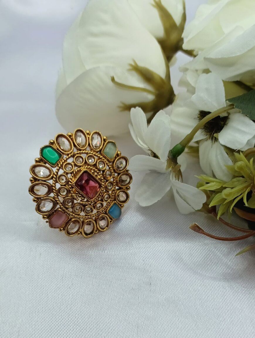 multicolored kundan ring